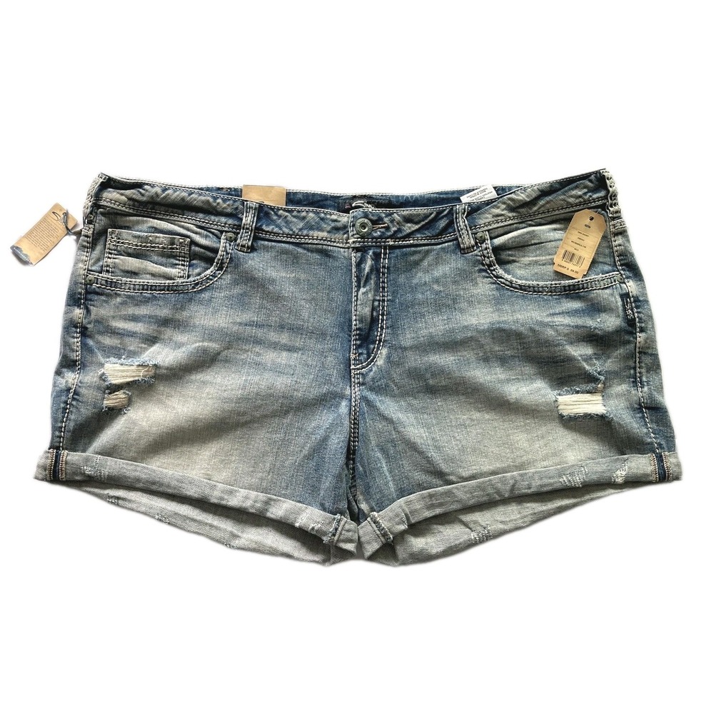Silver Jeans Co Shorts Womens 24 Blue Denim Sam Boyfriend Distressed Cuffed NWT
